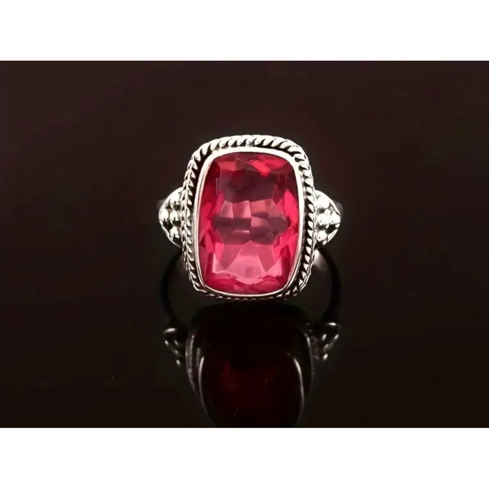 Vintage Style Rectangular Pink Gemstone Ring